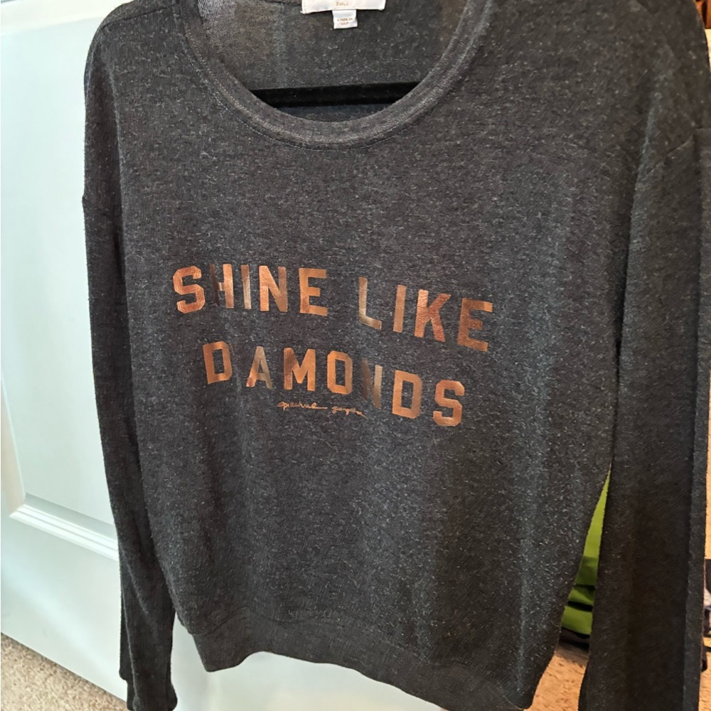 Spiritual Gangster Gray Crew Neck Sweater Shine Like Diamonds